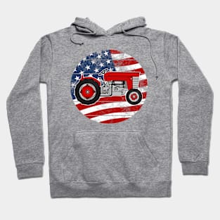 Vintage Tractor USA Flag Patriotic Farmer Farming 4th July Hoodie